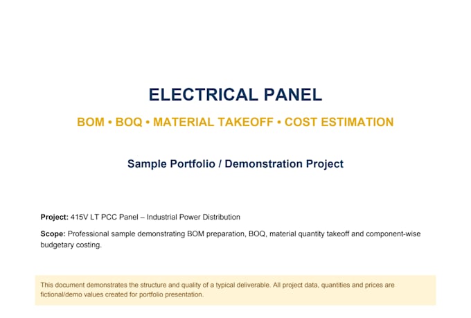 prepare electrical panel bom, boq and material costing
